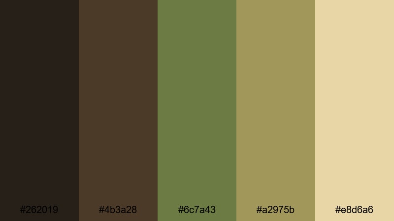 desert olive contrast brown green color palette with hex codes