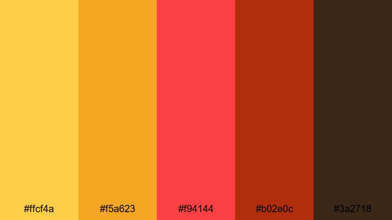 desert rally energy yellow red color palette with hex codes