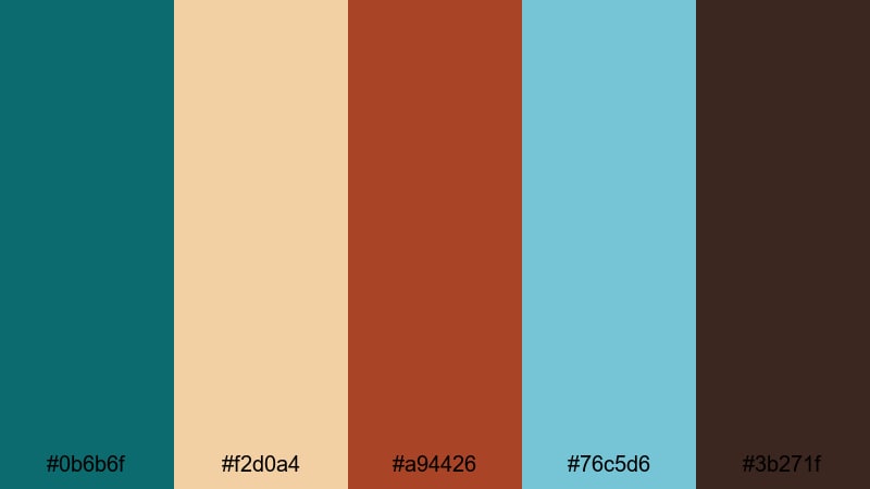 desert teal horizon teal rust color palette with hex codes