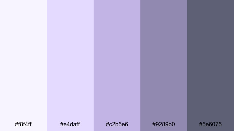 dewy orchid morning purple gray color palette with hex codes