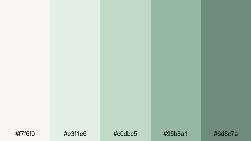 dewy window light green cream color palette with hex codes