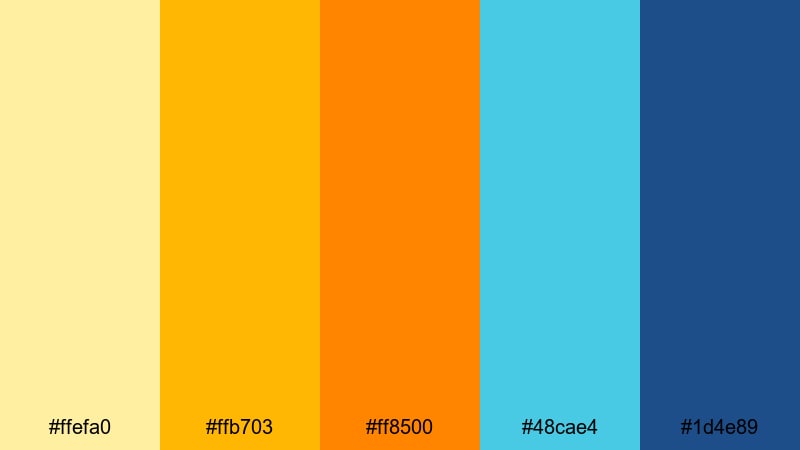 diagonal logo burst yellow orange blue color palette with hex codes