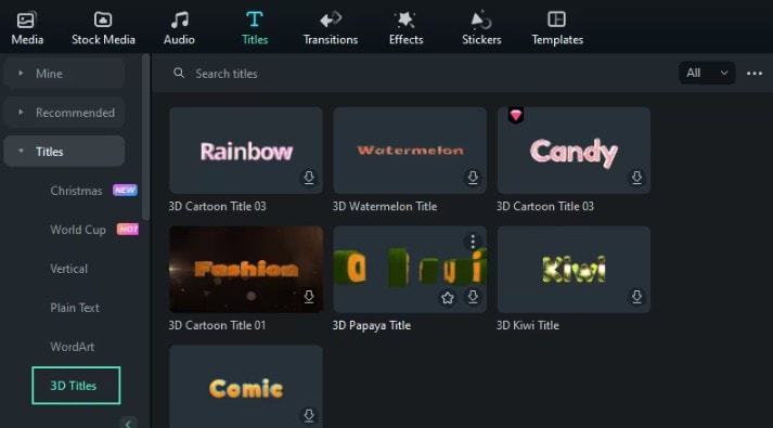 3d text titles in filmora