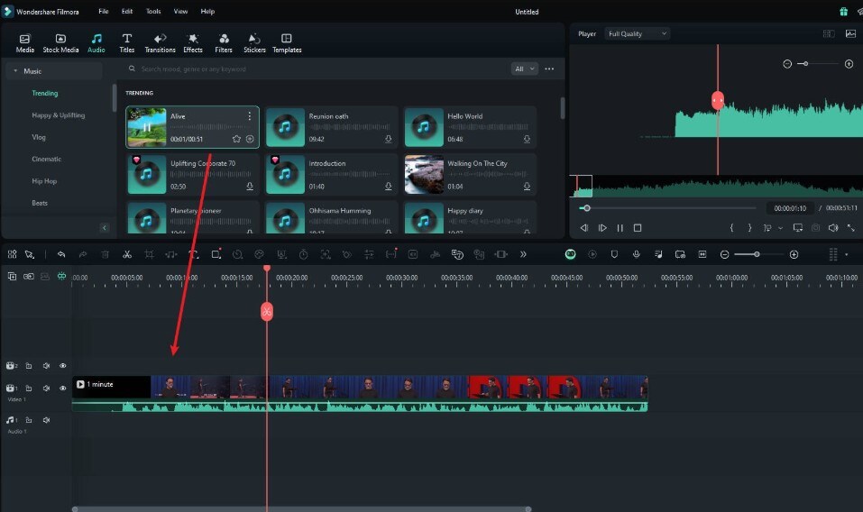 add music to editing timeline