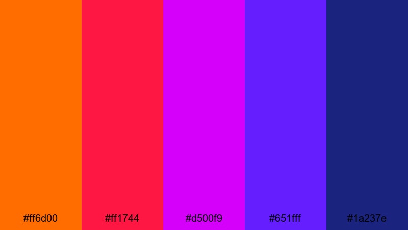 digital sunset blast flat color palette with hex codes