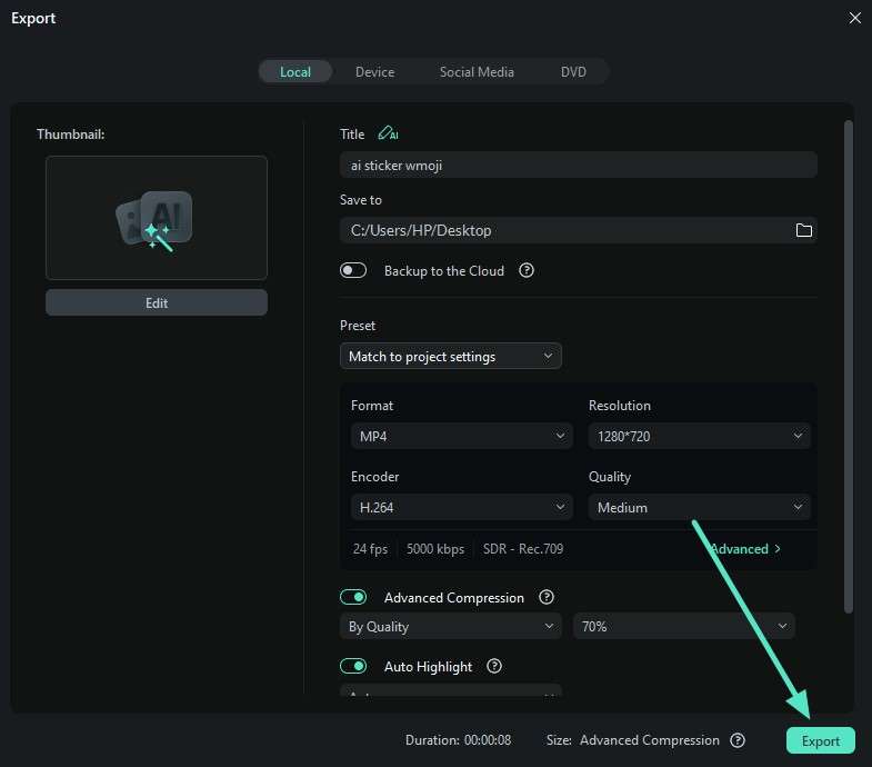 configure export settings and export