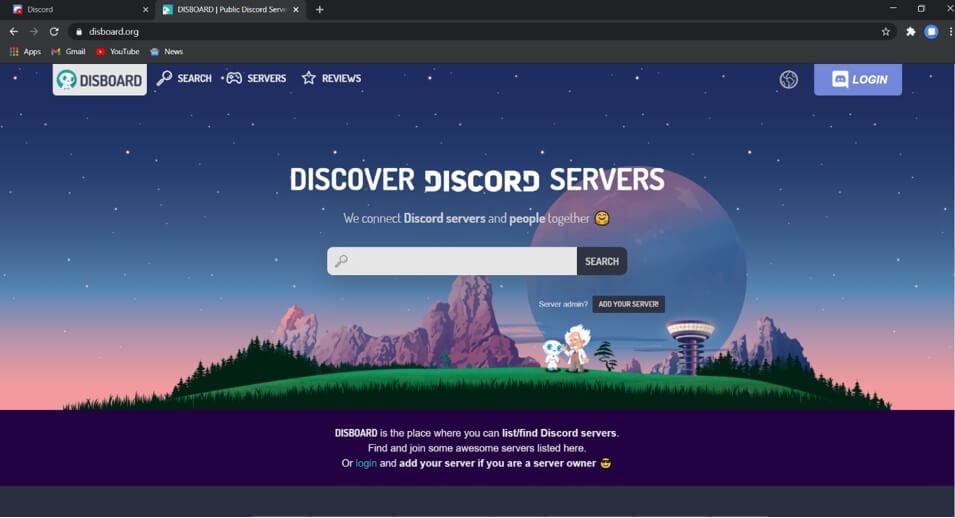 Find Discord Server via  disboard.org 