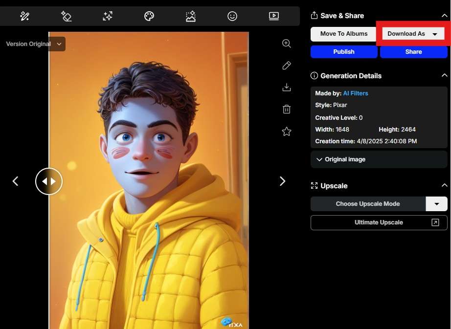 OpenArt ディズニー フィルター AI 画像をダウンロード