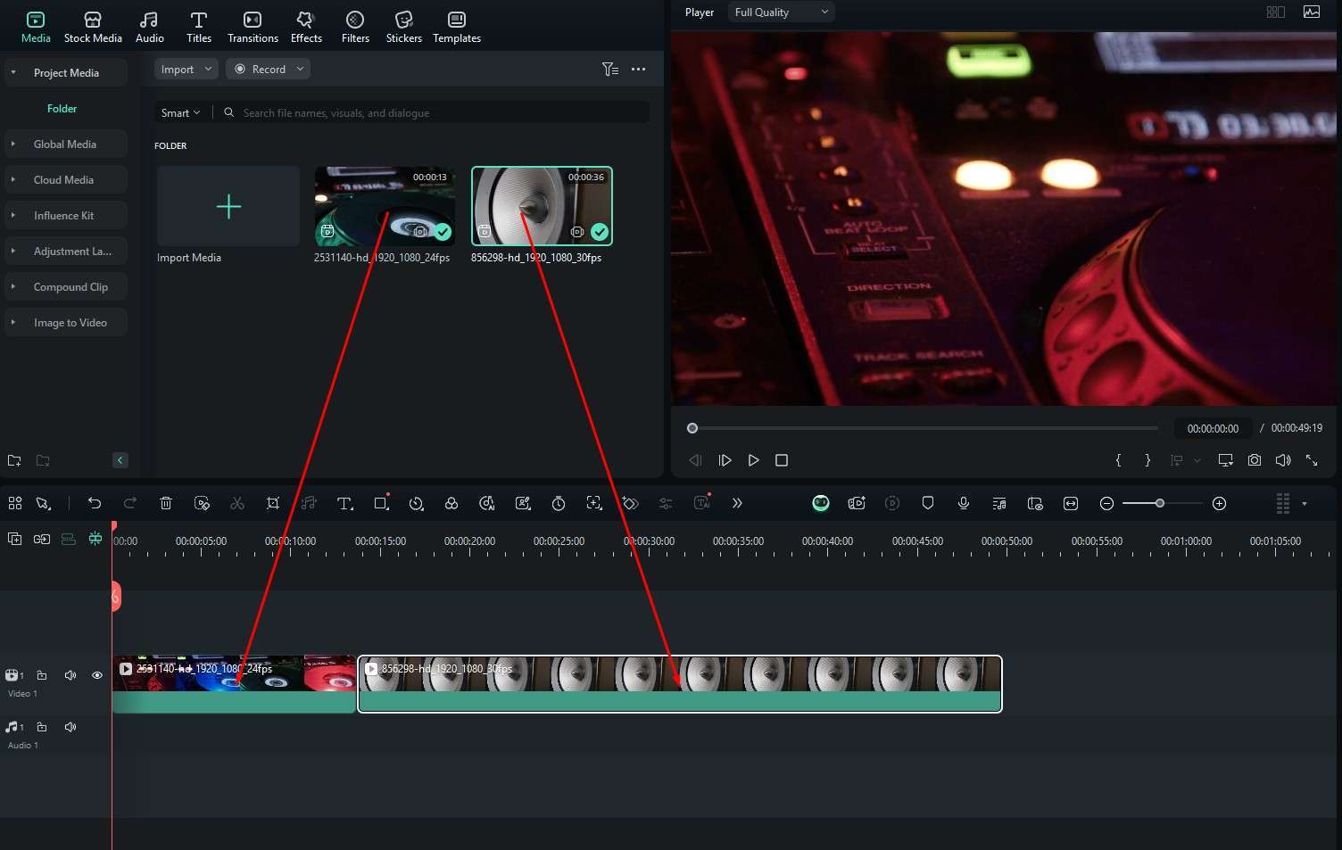 filmora fourteen drag files to timeline