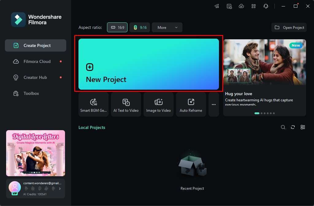 filmora fourteen create new project
