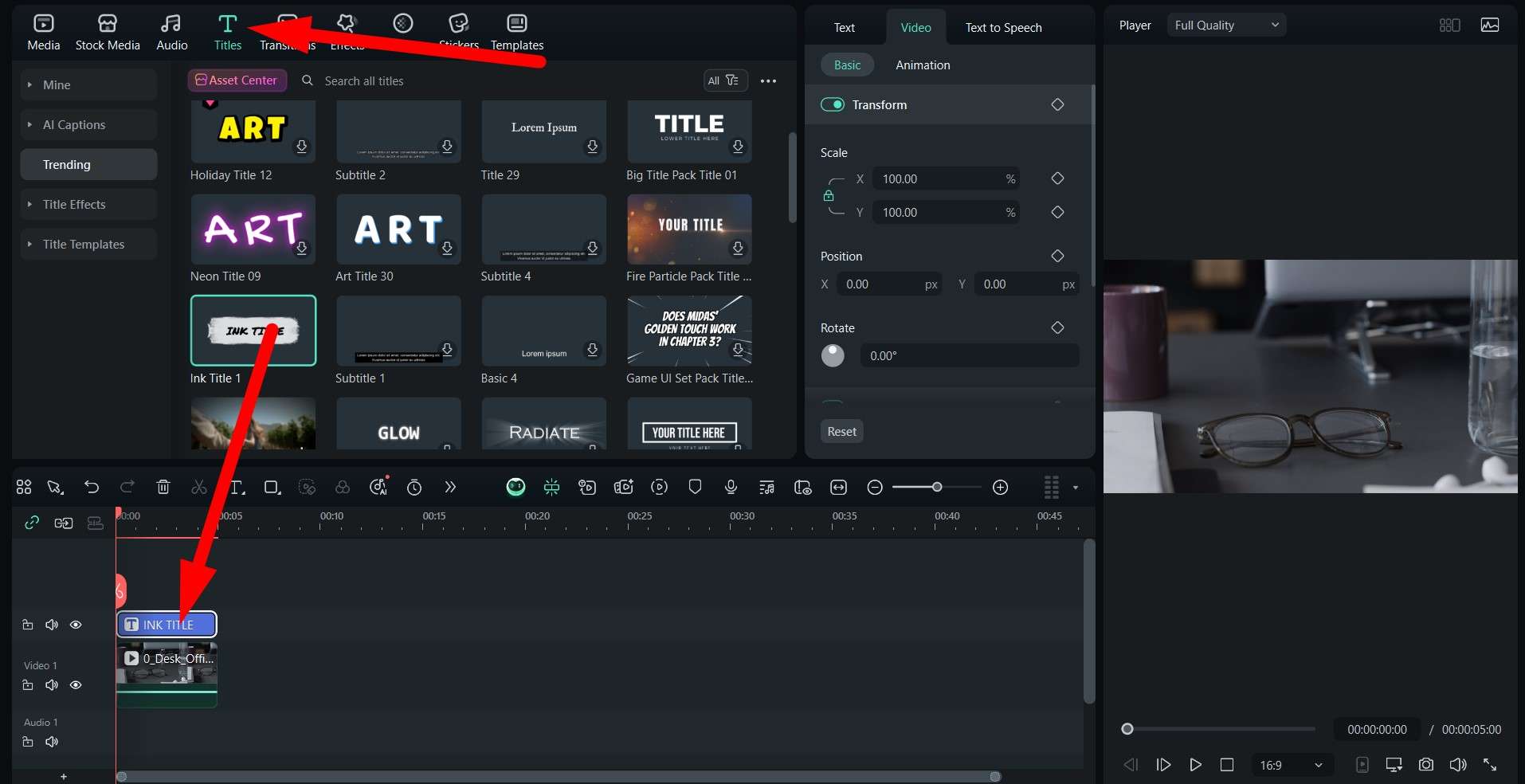 drag titles to timeline filmora pc