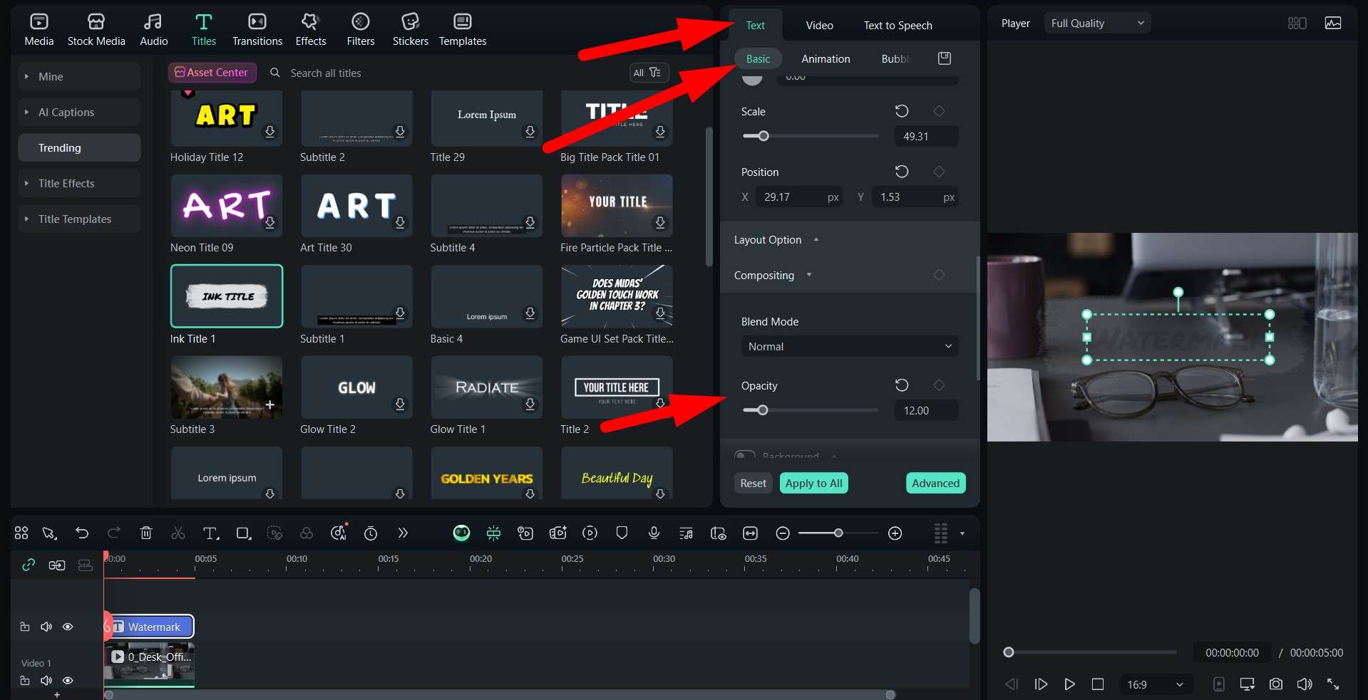 change text opacity and create watermark