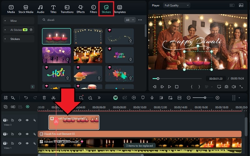 add diwali themed stickers
