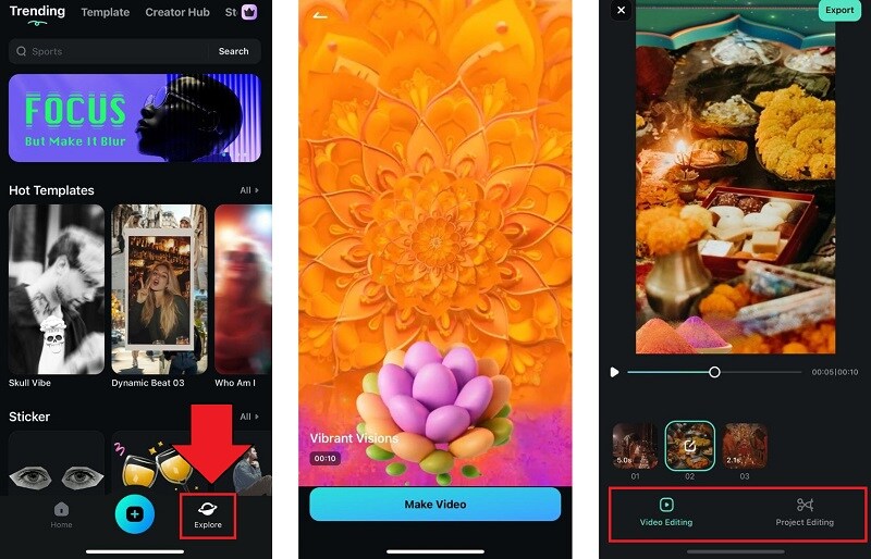 choose diwali template on filmora app