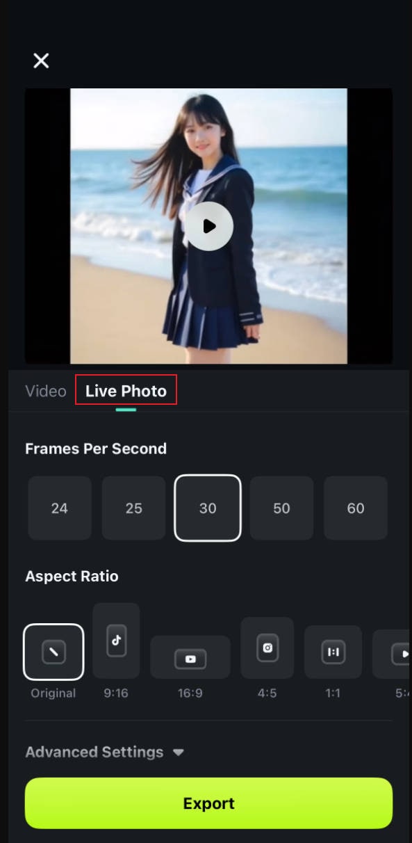 filmora export as live photo