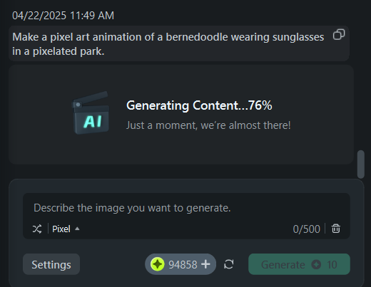 filmora generating content