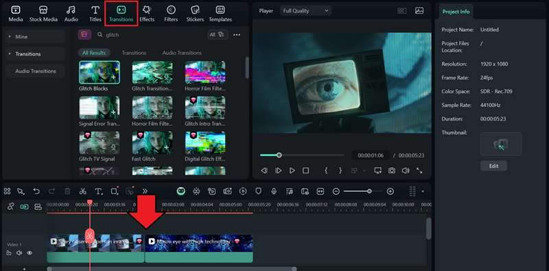 download and add glitch transition effect