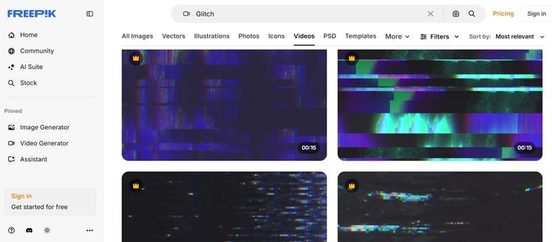 download freepik glitch video clips