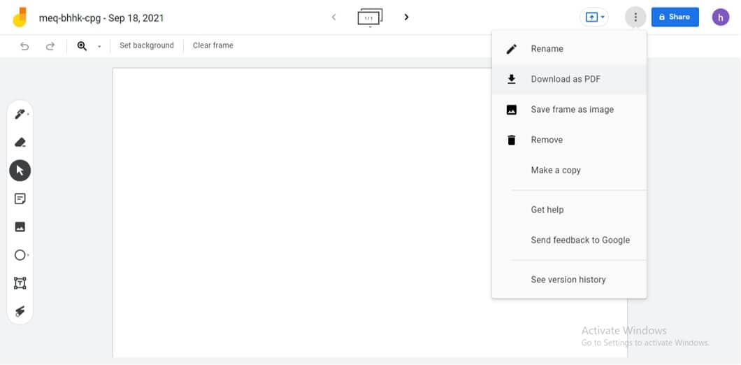 บันทึก Google Meet Whiteboard เป็น PDF