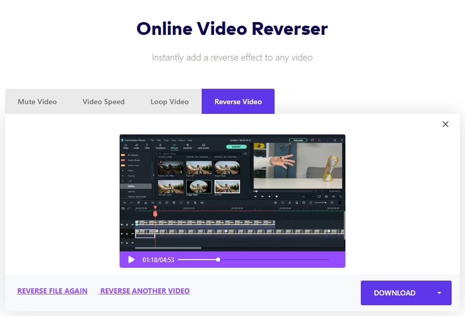 baixar uniconverter online de vídeo reverso