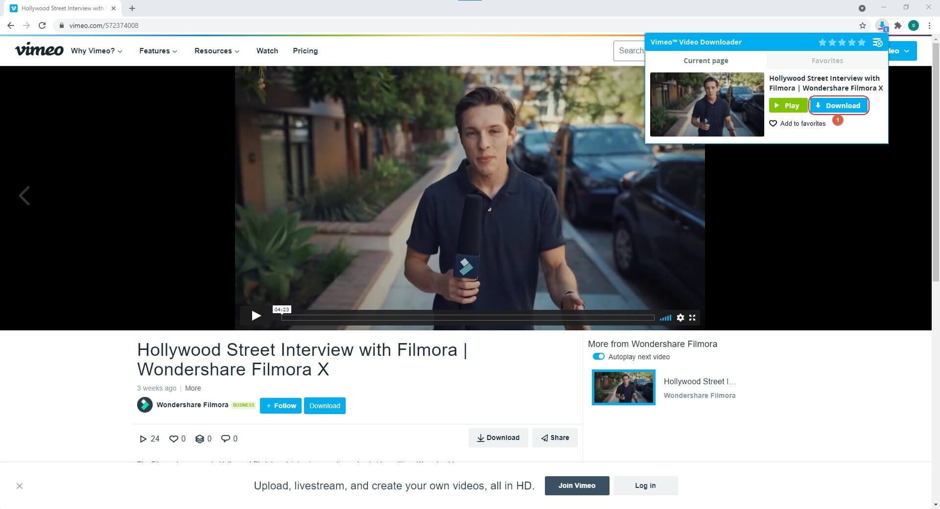 Download Vimeo Video with extension