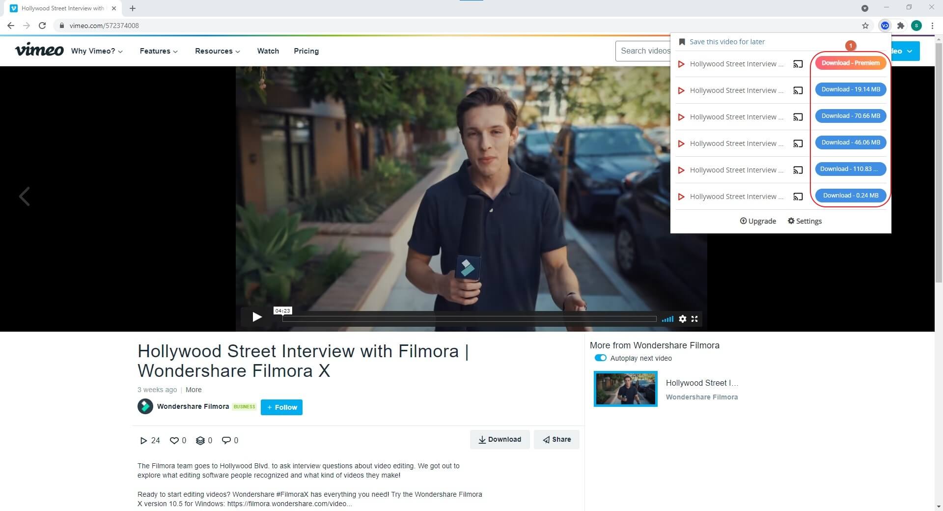 download vimeo video with extension
