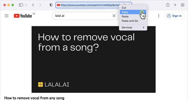 copy youtube video link