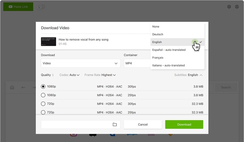 select subtitles languages to download