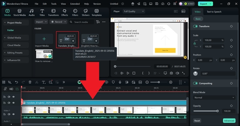 drag the translated subtitle to timeline