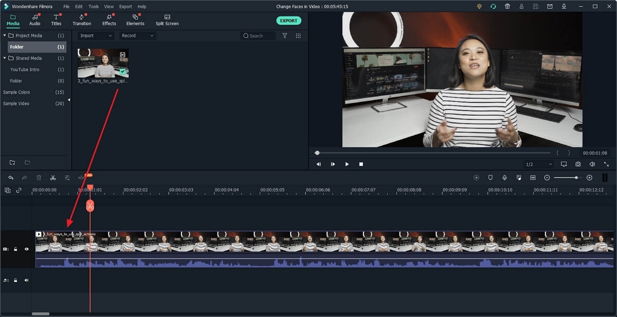   Filmora9  add video CV to timeline 