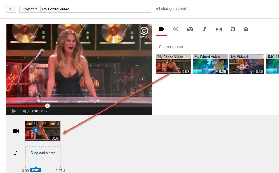 seret video ke timeline YouTube