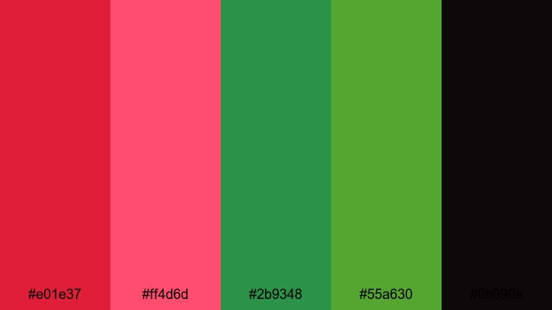 dragonfire jungle red green color palette with hex codes