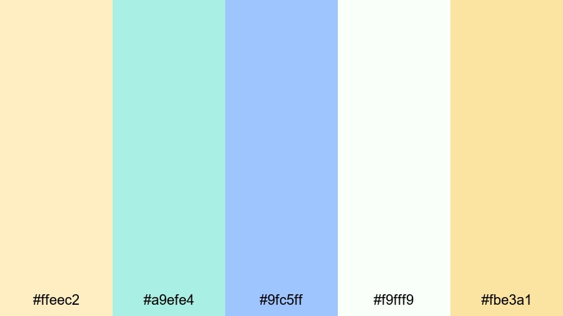 dreamy beach morning yellow teal blue color palette with hex codes