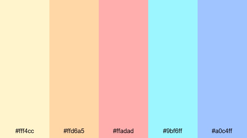 dreamy coast pastels yellow orange blue color palette with hex codes