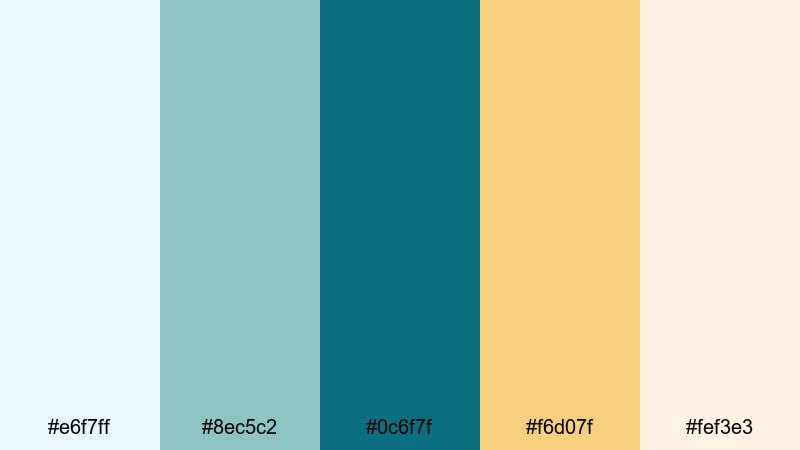 dreamy harbor sparkle teal gold color palette with hex codes