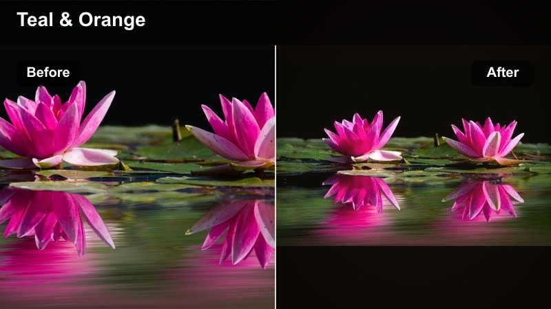 Dreamy teal and peach filter on rooftop sunset scene