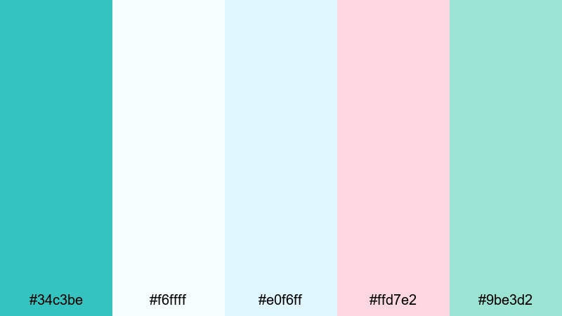 dreamy pool glow turquoise teal color palette with hex codes