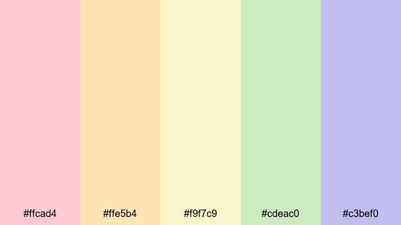 dreamy prism haze rainbow color palette with hex codes