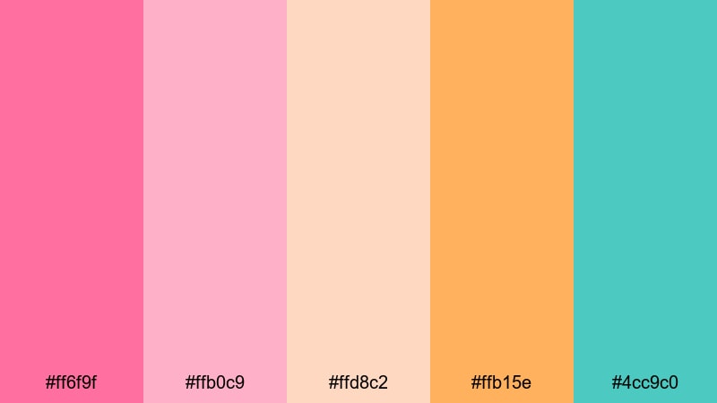 dreamy tiki evening pink flamingo color palette with hex codes