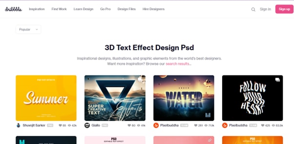 dribbble untuk teks 3d dalam psd