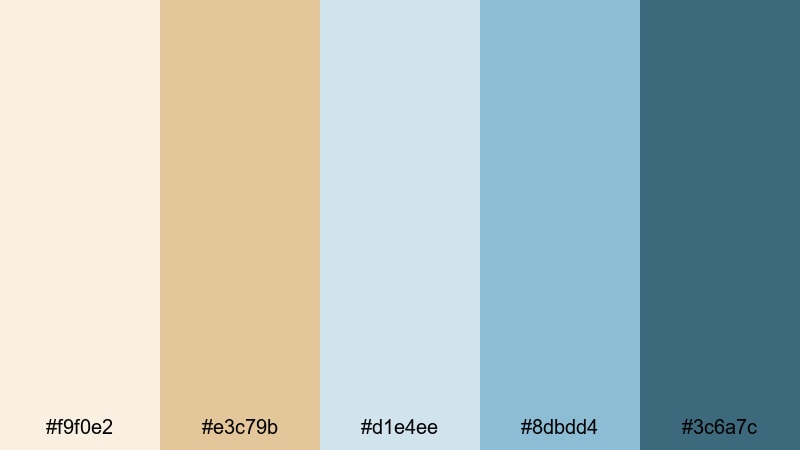 driftwood beach house blue cream color palette with hex codes