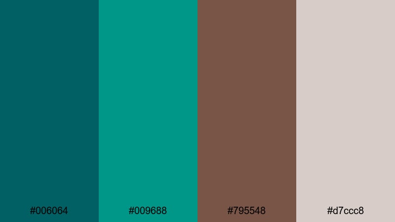 driftwood shoreline calm blue green brown color palette with hex codes