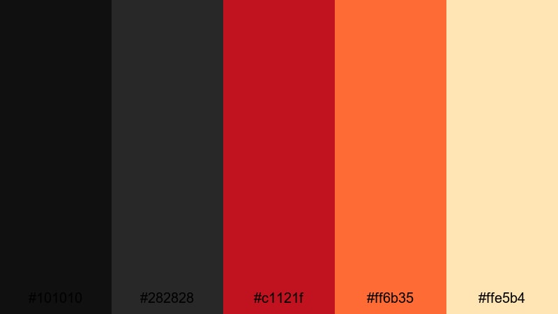 drive in sunset glow black red orange color palette with hex codes