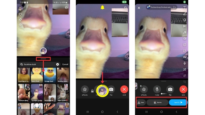 record the duck snapchat filter
