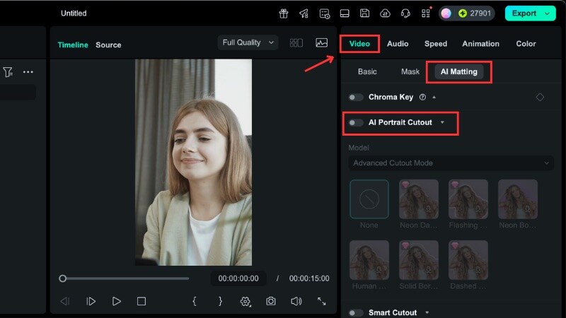 go to the ai matting menu
