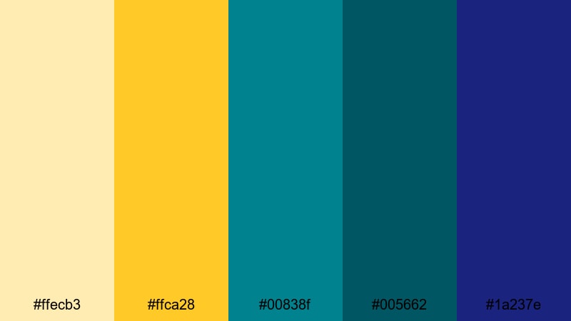 dusk harbor grade yellow teal color palette with hex codes