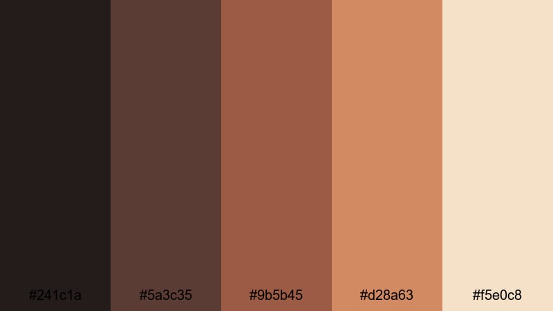 dusky copper fade brown copper color palette with hex codes