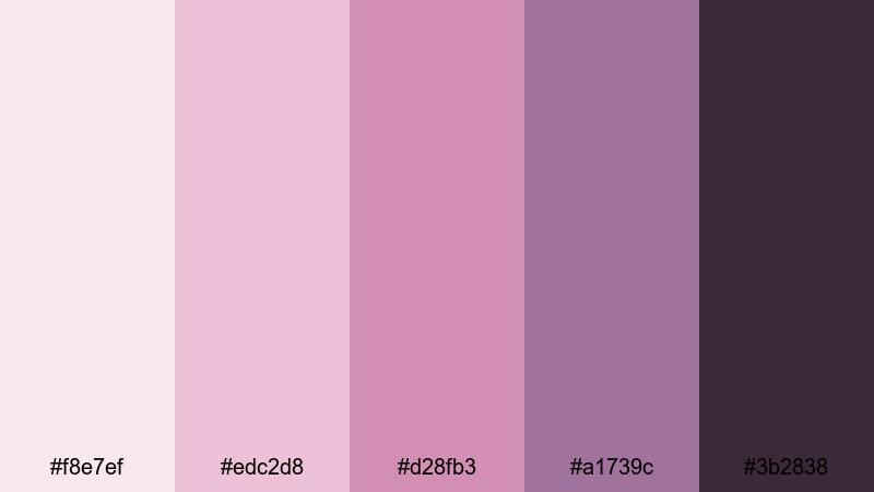 dusky rose whisper mauve pink color palette with hex codes