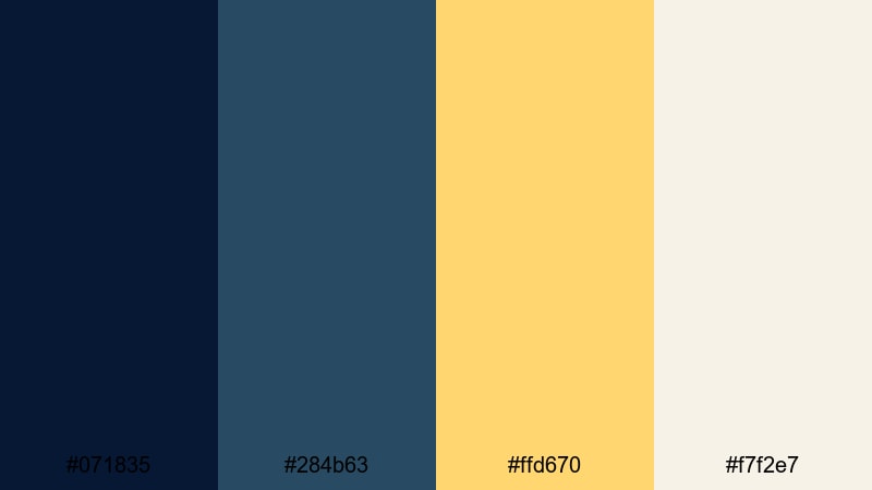dusky storyboard calm yellow dark blue color palette with hex codes
