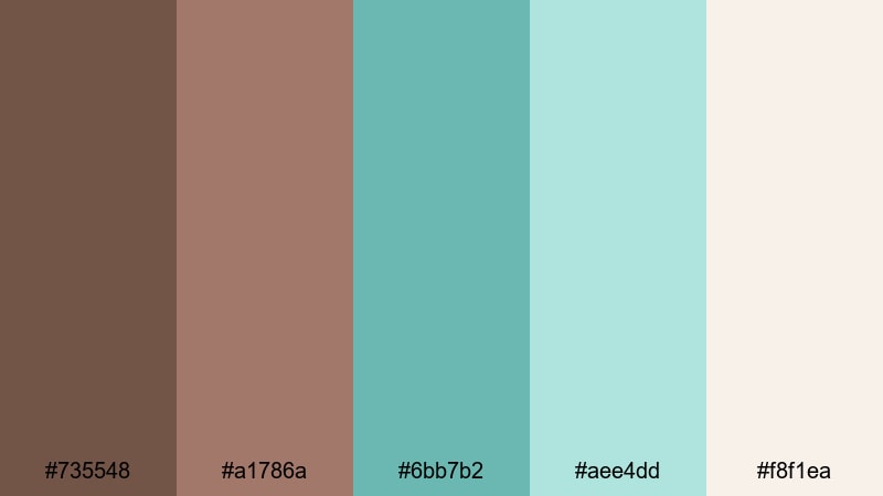 dusty aqua storybook brown turquoise color palette with hex codes